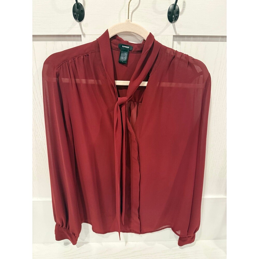 Express conscious edit maroon sheer blouse medium
